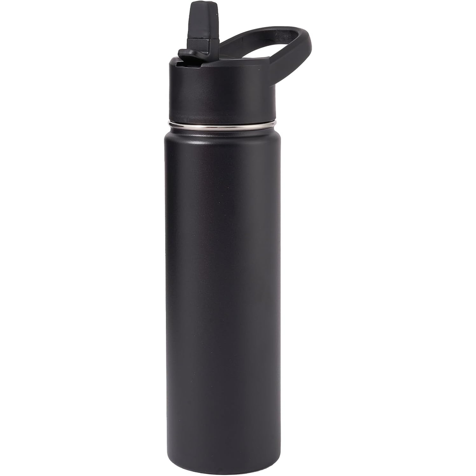 Aquapureline Metal Water Container with Straw and Broad Opening Cap, Stainless Steel