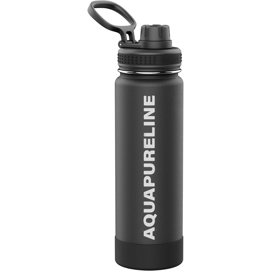 Aquapureline Actives Stainless Steel Insulated Water Bottle with Spout Lid – 24oz Onyx, Leak-Proof and Dishwasher Safe